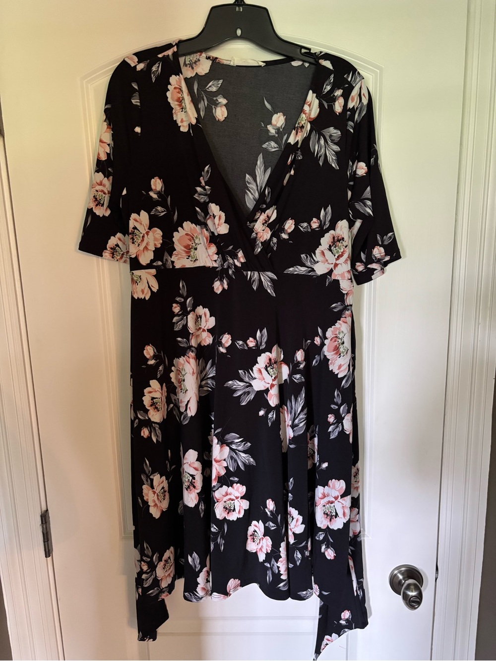 Hello MIZ Black Midi Dress with Pink Floral Print
